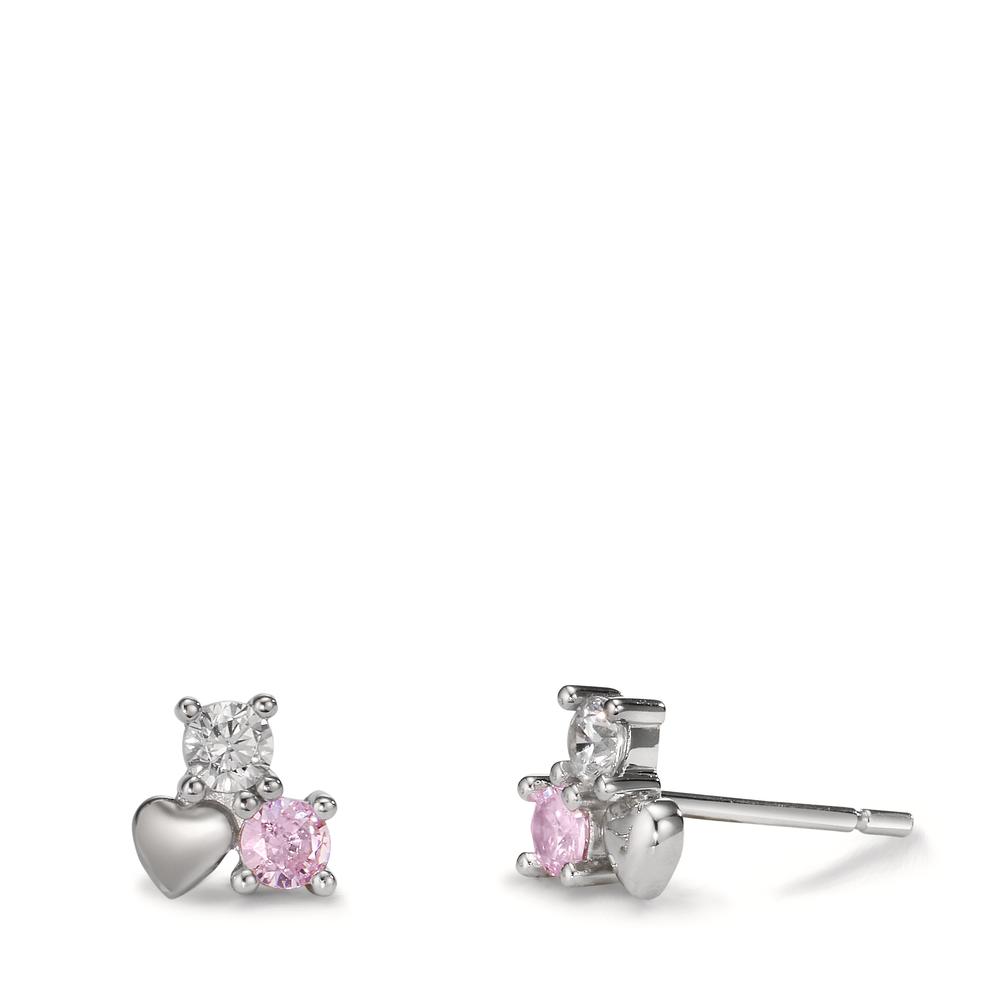 Clous d'oreilles Argent Zircone 4 Pierres Rhodié Coeur-605884