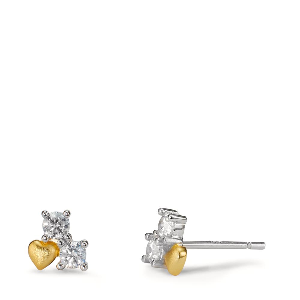 Clous d'oreilles Argent Zircone 4 Pierres jaune Rhodié Coeur-605886