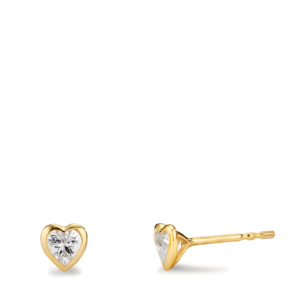 Clous d'oreilles Or jaune 9K Zircone 2 Pierres Coeur Ø5 mm-605920