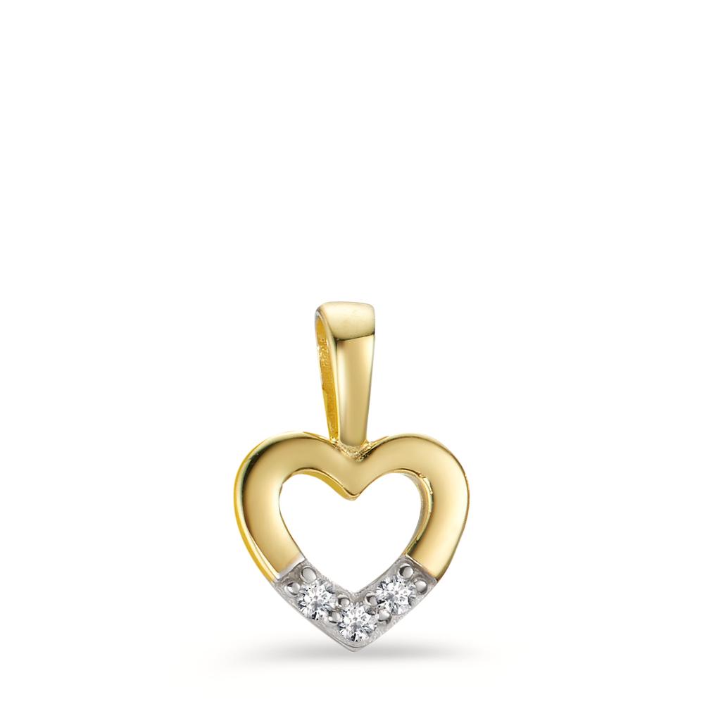 Pendentif Or jaune 9K Zircone 3 Pierres Coeur Ø7.5 mm-605939
