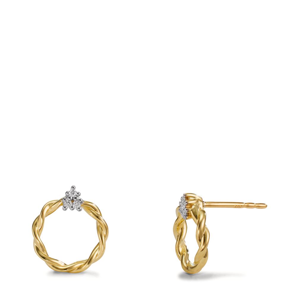 Clous d'oreilles Or jaune 9K Diamant 0.03 ct, 6 Pierres, w-si Ø10 mm-606067