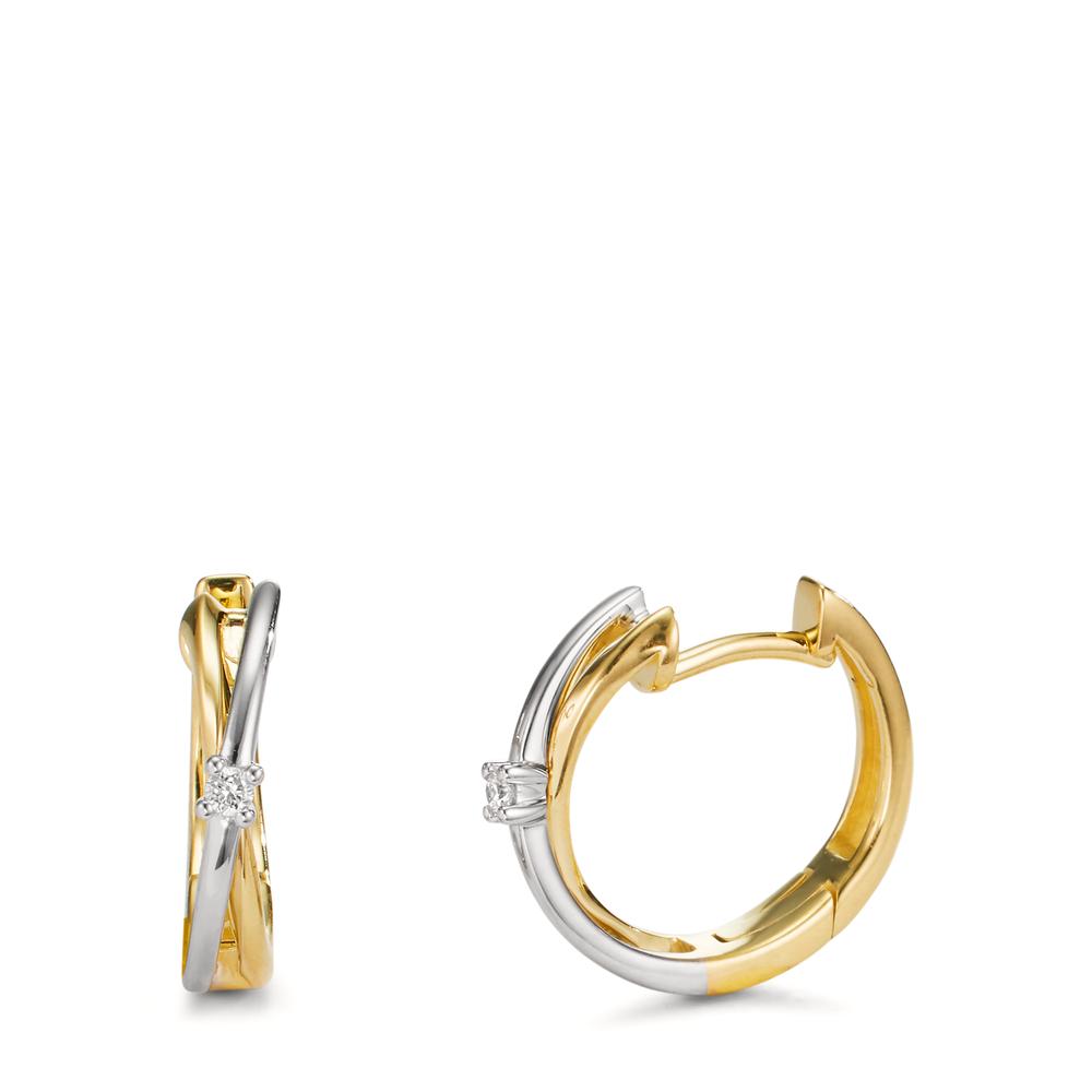 Créoles à charnières Or jaune 9K, Or blanc 9K Diamant 0.03 ct, 2 Pierres, w-si-606070