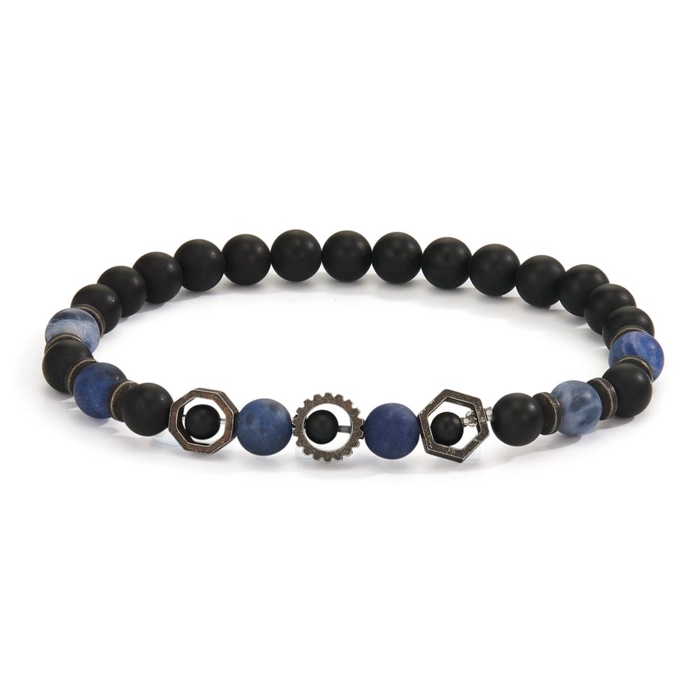 Bracelet Acier inoxydable Sodalite, Agate noir PVD 19 cm Ø6.5 mm-606303