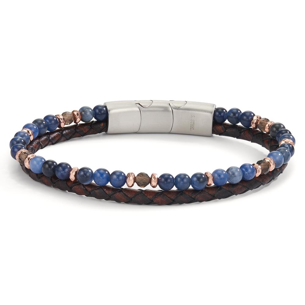Bracelet Acier inoxydable, Cuir Sodalite, Citrine, Hématite rosé PVD 20-21 cm-606321