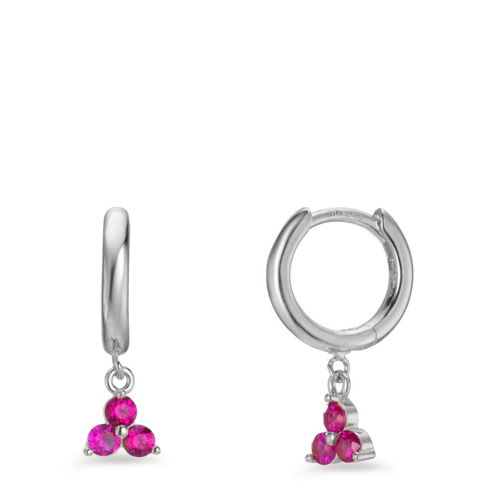 Créoles à charnières Argent Zircone rose, 6 Pierres Rhodié-606429