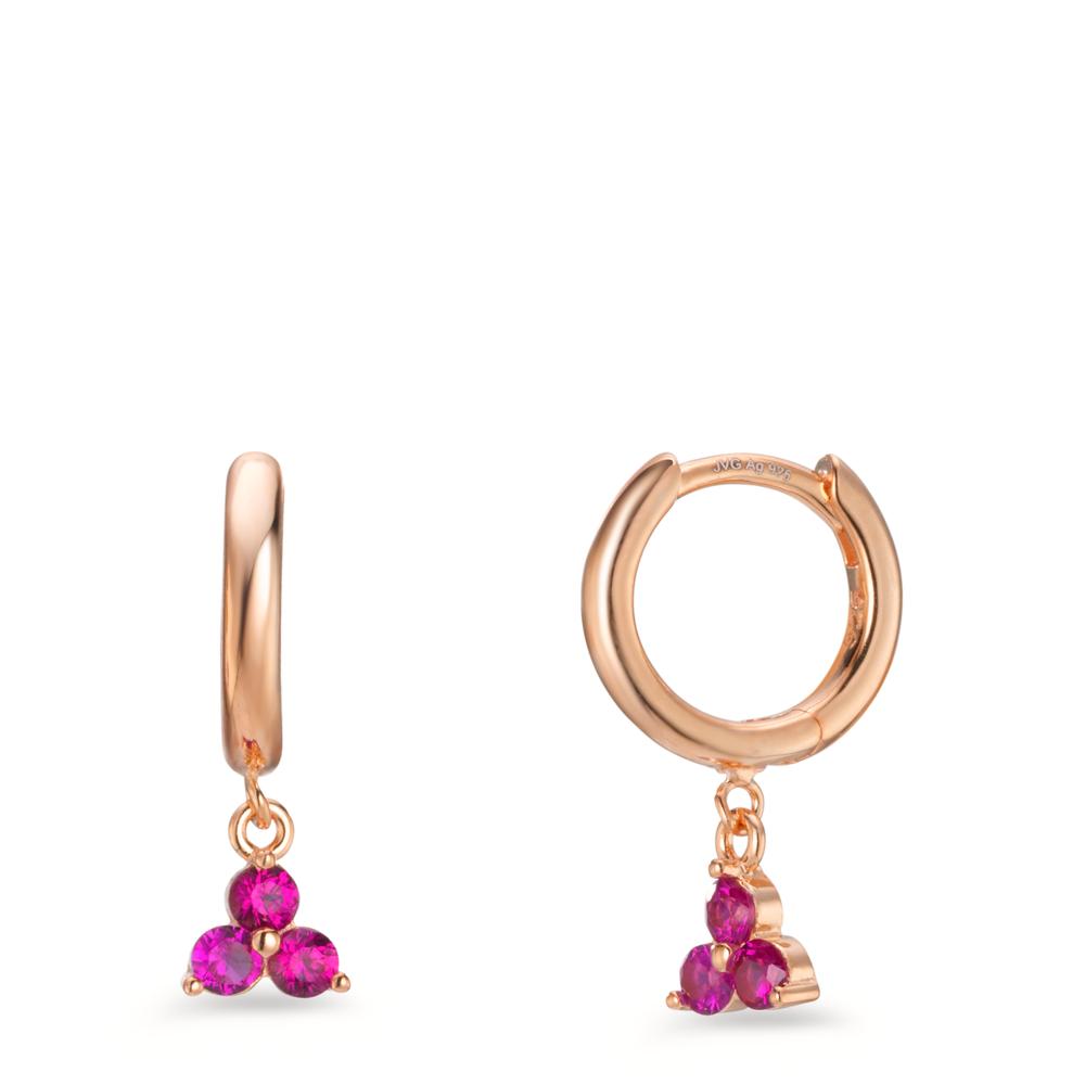 Créoles à charnières Argent Zircone rose, 6 Pierres rosé Plaqué or-606430