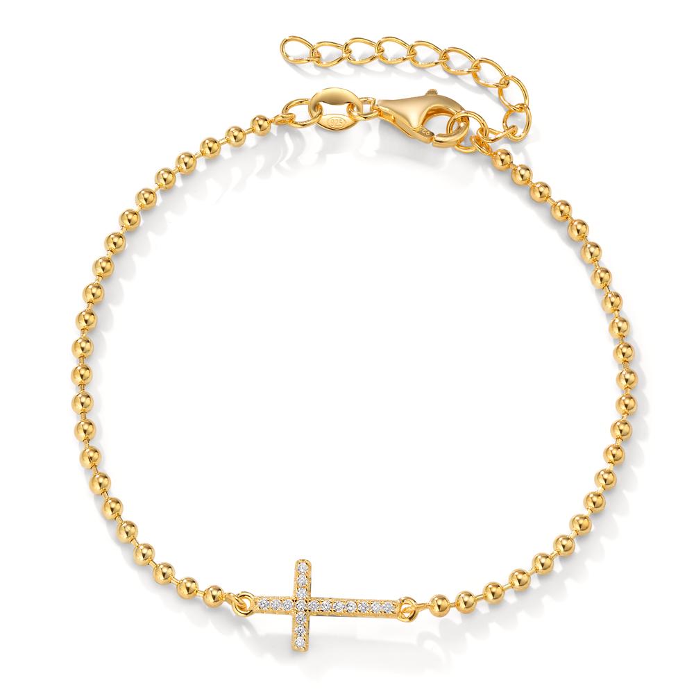 Bracelet Argent Zircone 17 Pierres jaune Plaqué or Croix 16-19 cm-606434