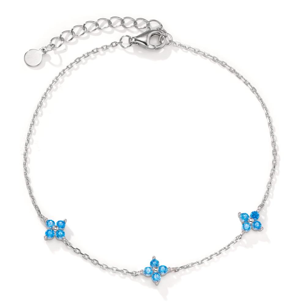 Bracelet Argent Zircone bleu, 12 Pierres Rhodié Fleur 17-20 cm-606459