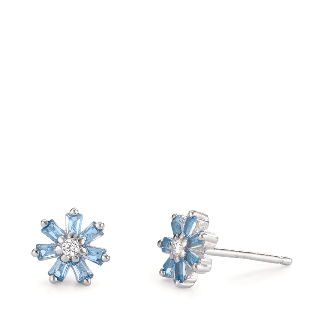 Clous d'oreilles Argent Zircone bleu, 16 Pierres Rhodié Ø7 mm-606462