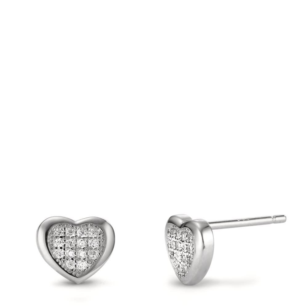 Clous d'oreilles Argent Zircone 28 Pierres Rhodié Coeur Ø7.5 mm-606464