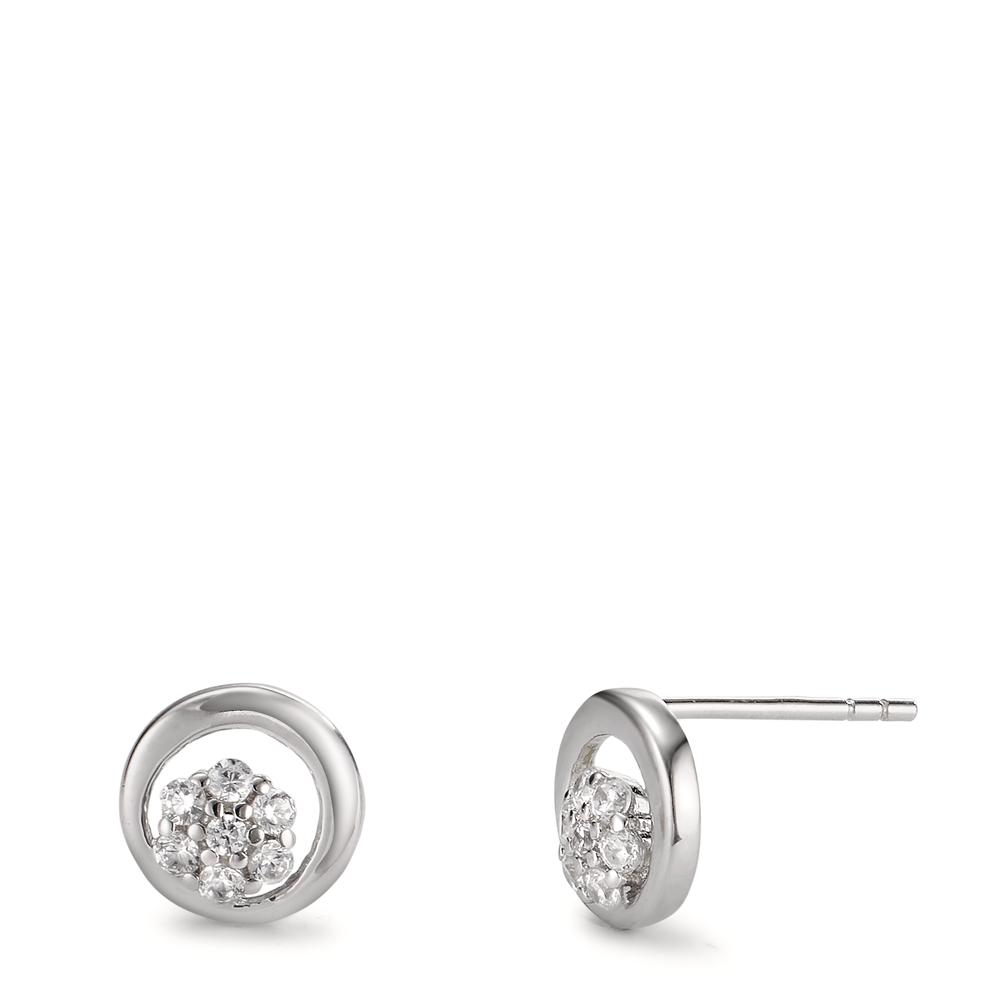 Clous d'oreilles Argent Zircone 14 Pierres Rhodié Fleur Ø8 mm-606466