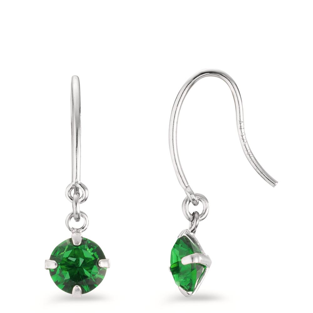 Pendant d'oreilles Argent Zircone vert, 2 Pierres Rhodié Ø6 mm-606631