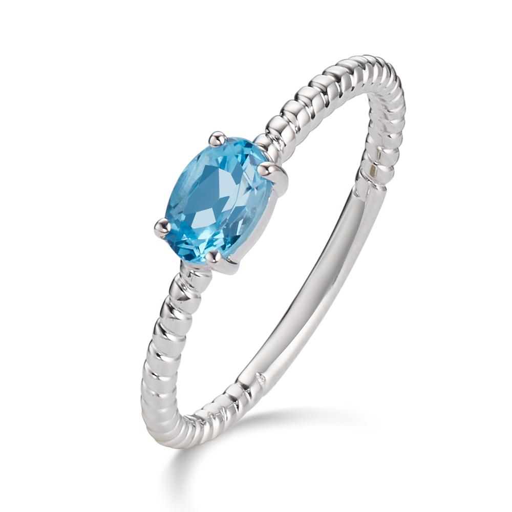 Bague Or blanc 9K Topaze bleu-606751