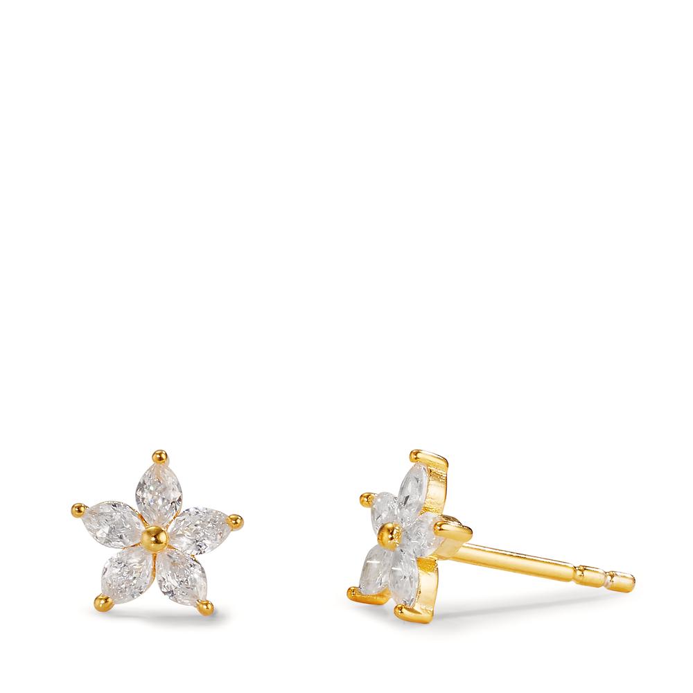 Clous d'oreilles Argent Zircone 10 Pierres jaune Plaqué or Fleur Ø7.5 mm-606838