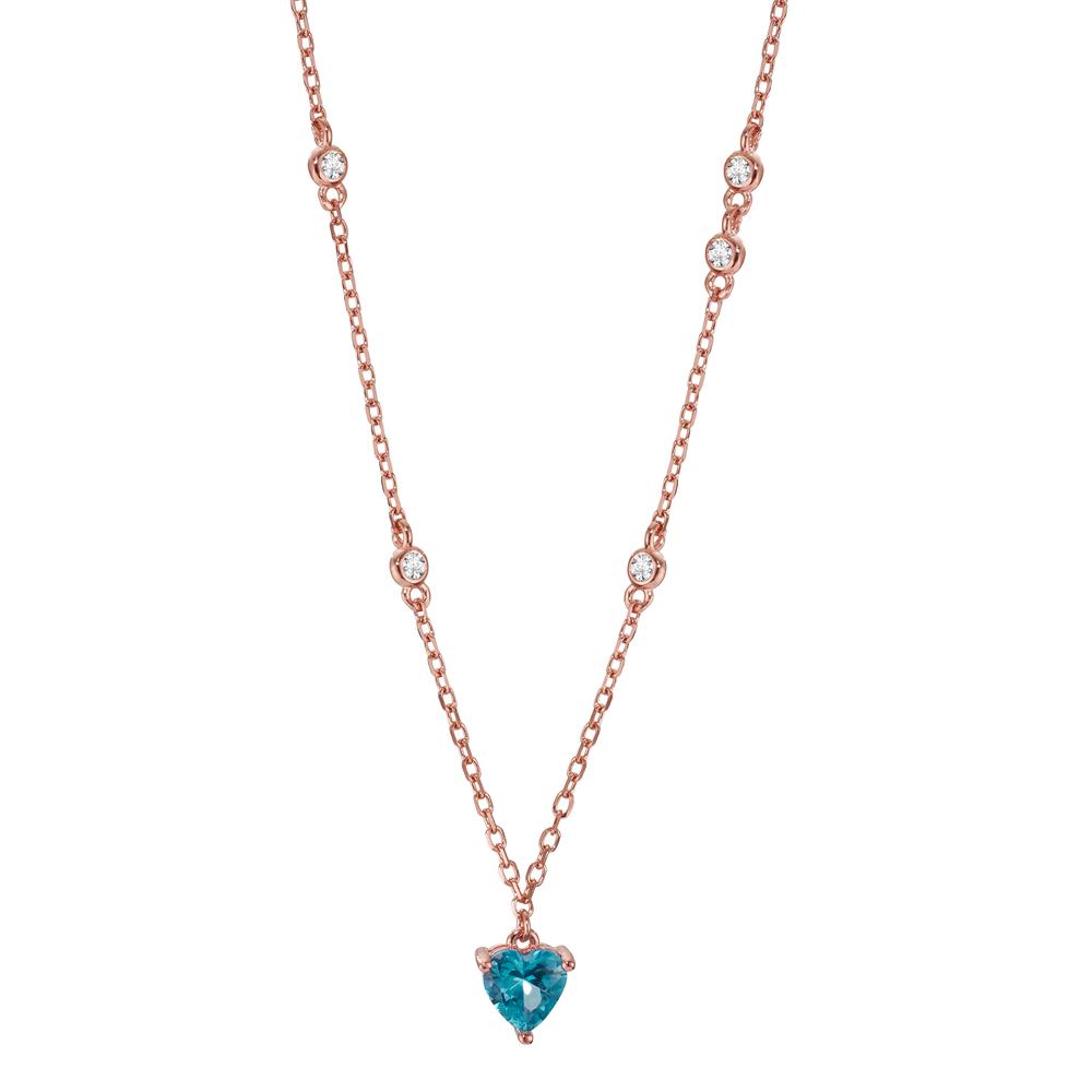 Collier Argent Zircone 5 Pierres rosé Plaqué or Coeur 39-44 cm-606862