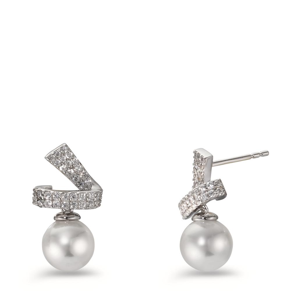 Pendant d'oreilles Argent Zircone Rhodié [shining Pearls], 2 Perles, 8 mm-606863
