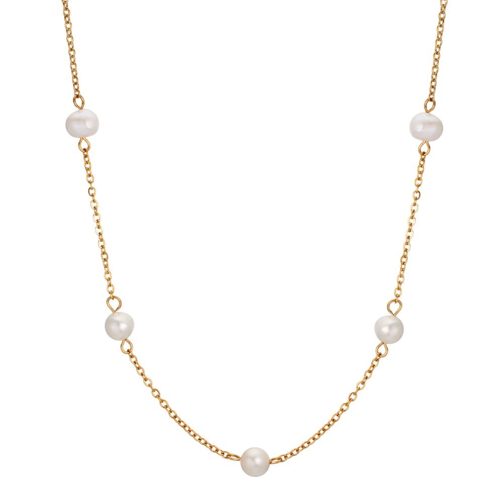 Collier Acier inoxydable jaune PVD perle d'eau douce, 5 Perles 6-6.5 mm 42-46 cm-607016