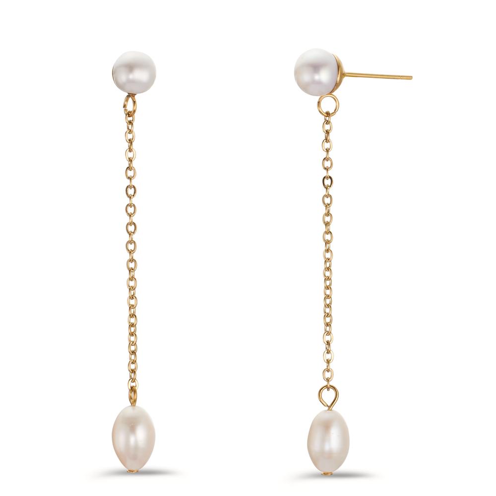 Pendant d'oreilles Acier inoxydable jaune PVD perle d'eau douce, 4 Perles 6-7 mm-607017