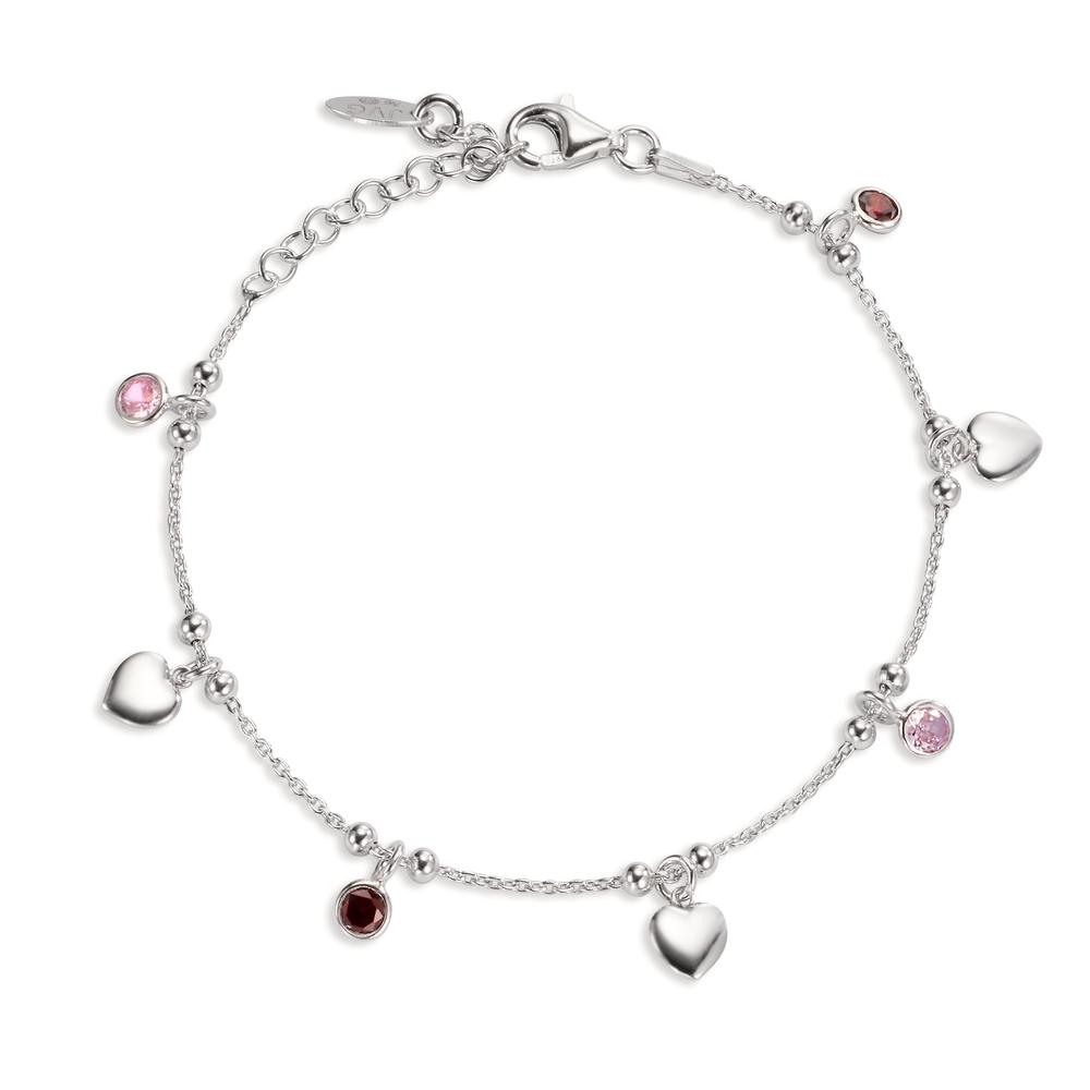 Bracelet Argent Zircone 4 Pierres Rhodié Coeur 16-19 cm-607075