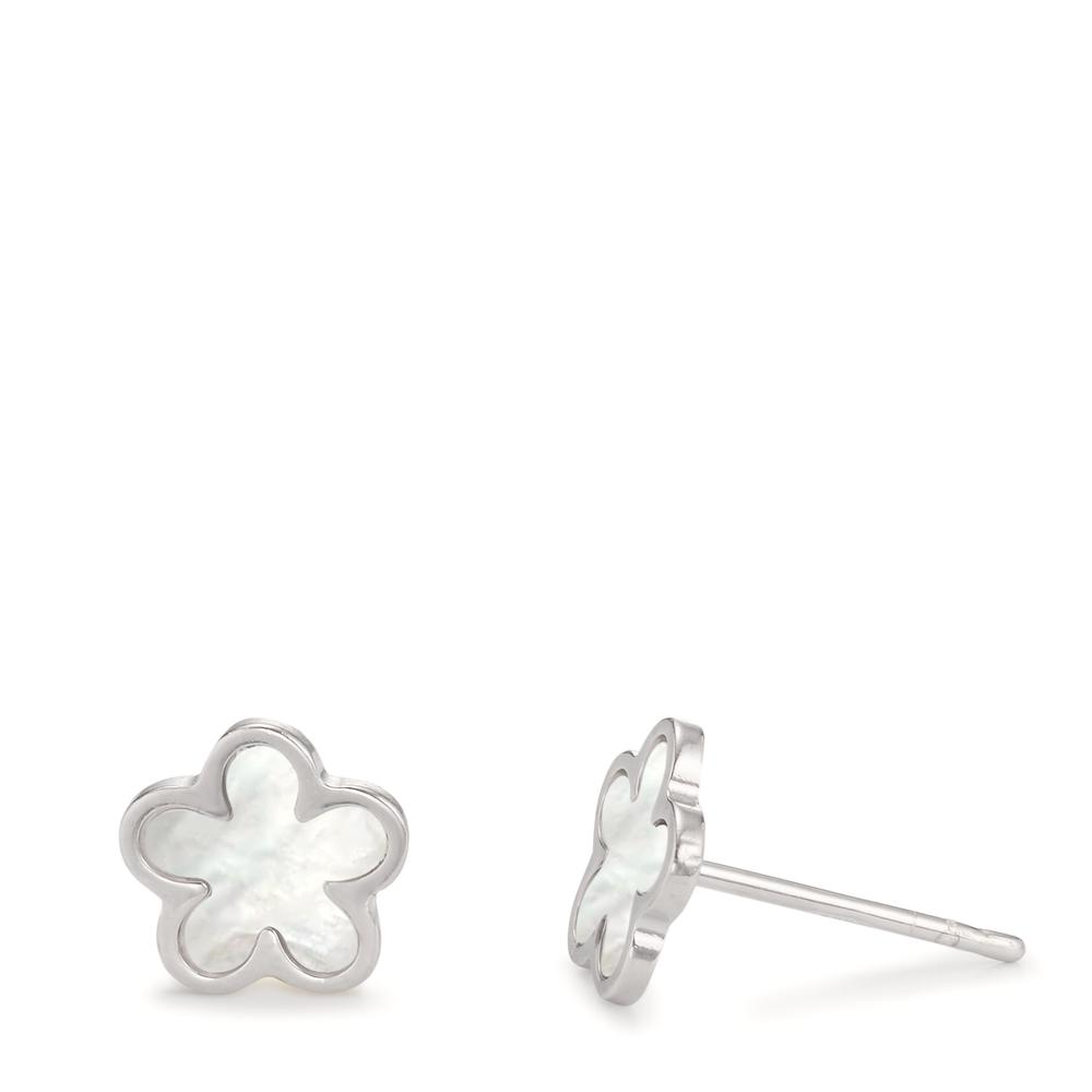 Clous d'oreilles Argent Rhodié nacre Fleur Ø8 mm-607081