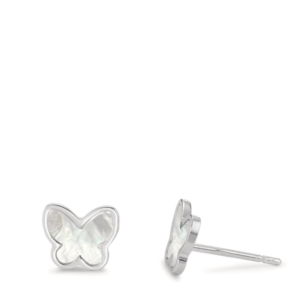 Clous d'oreilles Argent Rhodié nacre Papillon Ø8 mm-607085
