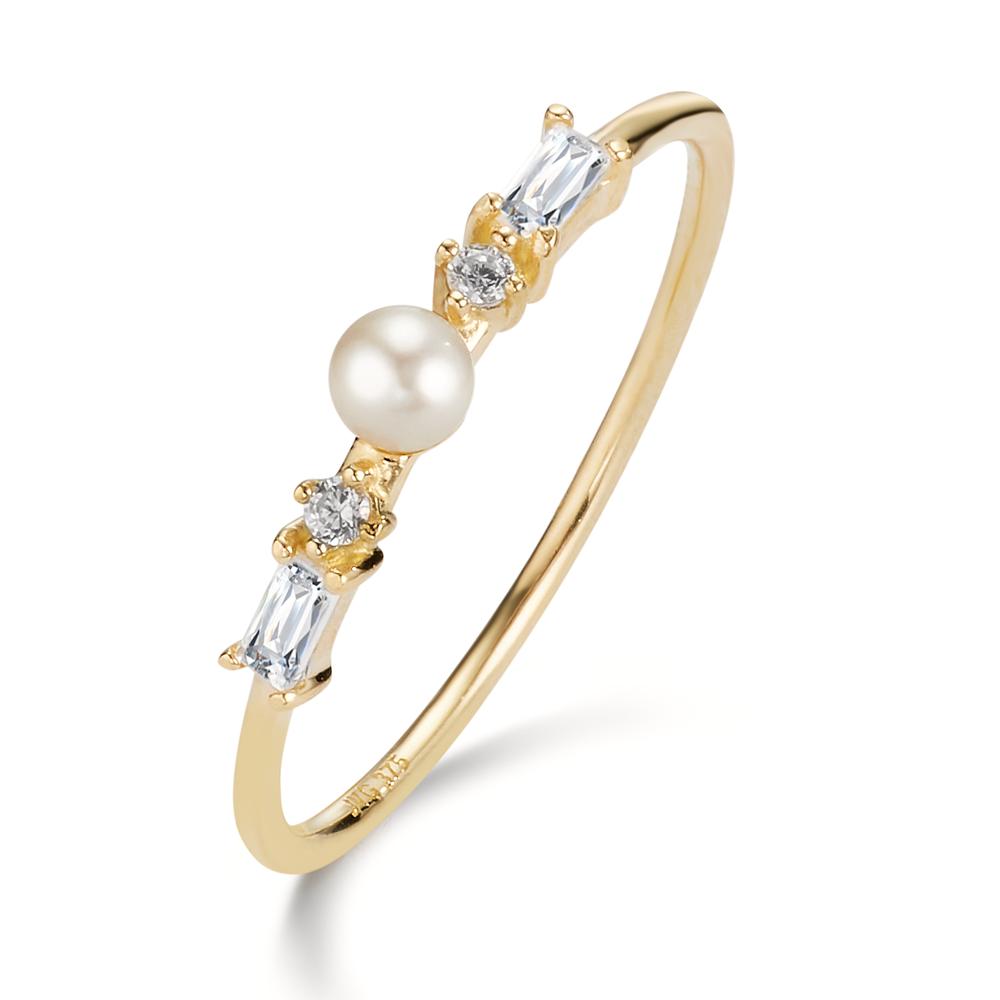 Bague Or jaune 9K Zircone 4 Pierres perle d'eau douce, 3 mm-607128