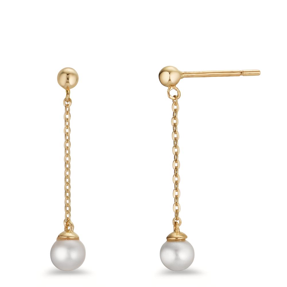 Pendant d'oreilles Or jaune 9K perle d'eau douce, 2 Perles, 4 mm-607144