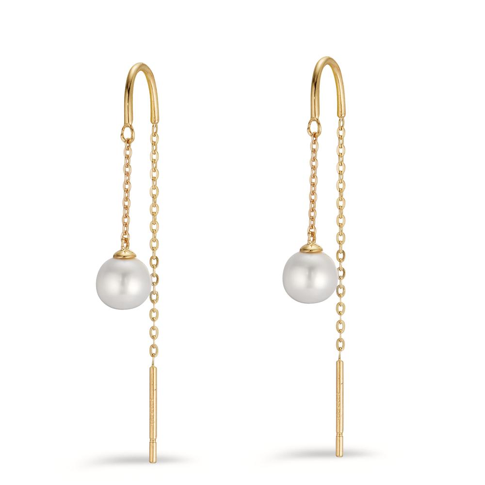 Boucles d'oreilles pendantes Or jaune 9K perle d'eau douce, 2 Perles, 5 mm-607147