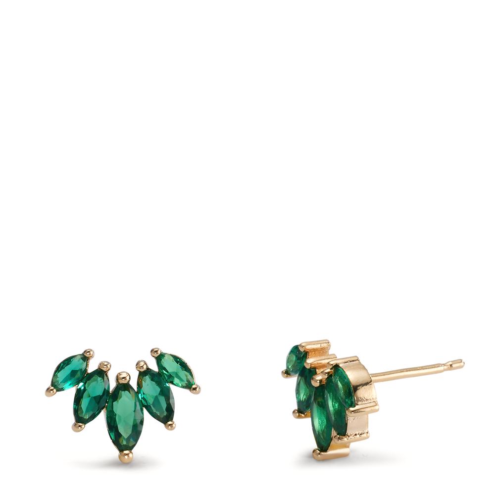 Clous d'oreilles Bronze Zircone vert, 10 Pierres Plaqué or-607165