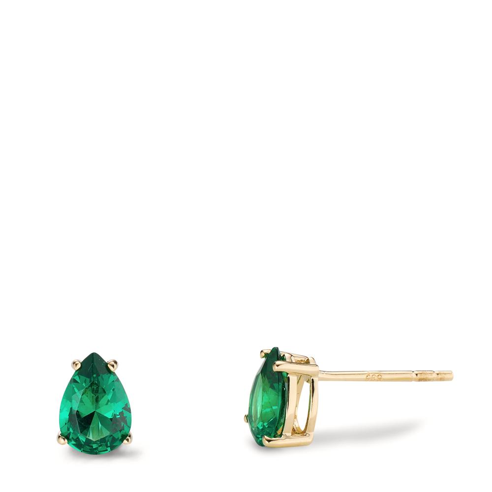 Clous d'oreilles Or jaune 14K Zircone vert, 2 Pierres-607177