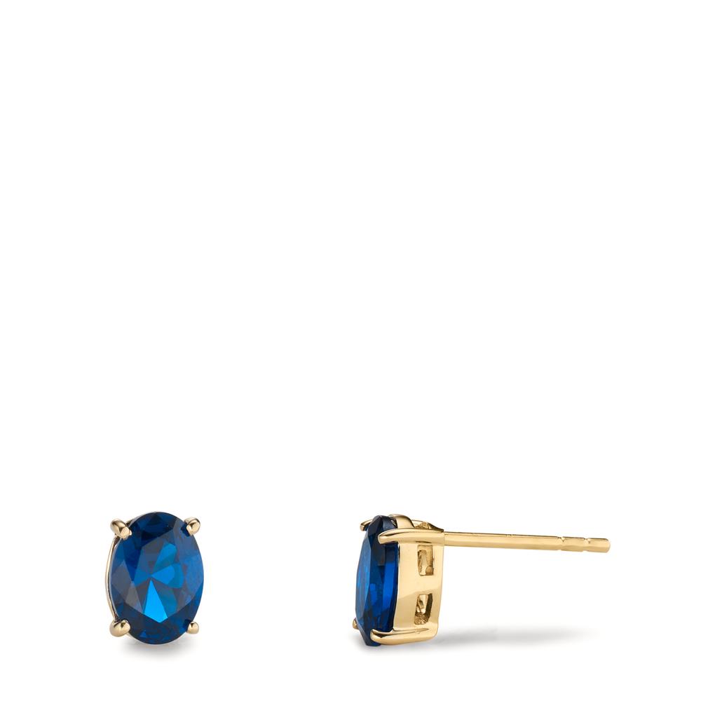 Clous d'oreilles Or jaune 14K Zircone bleu, 2 Pierres-607181