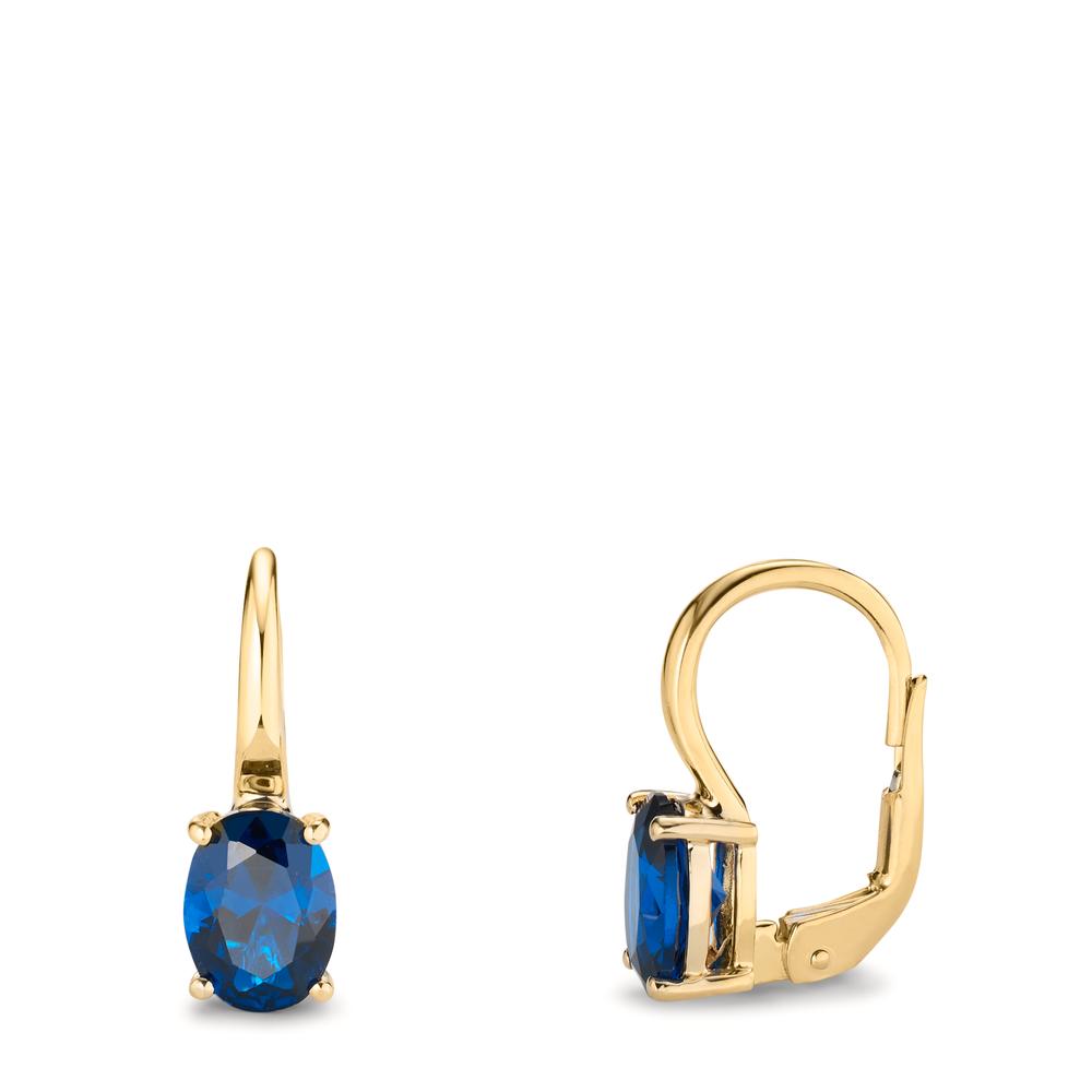 Pendant d'oreilles Or jaune 14K Zircone bleu, 2 Pierres-607182