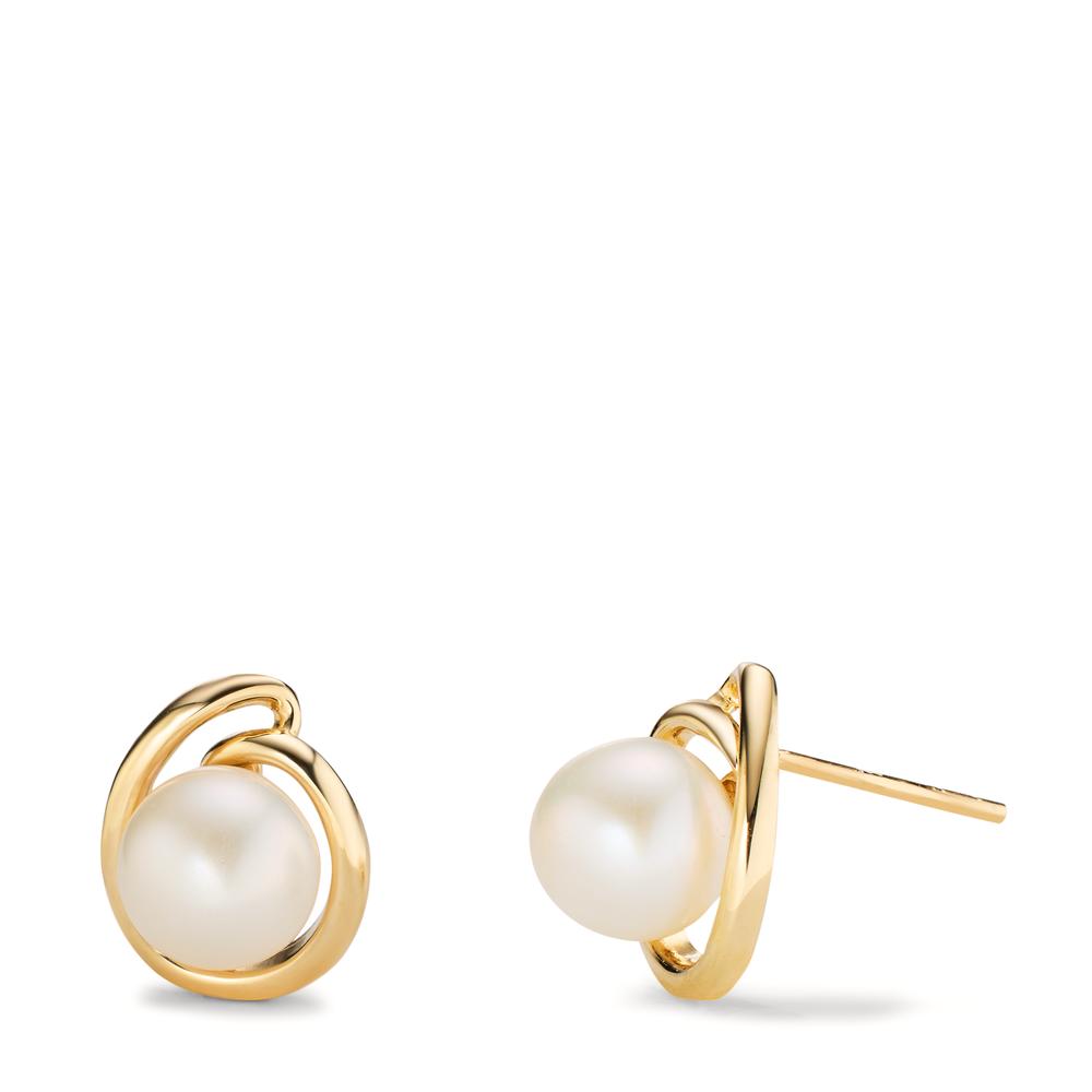 Clous d'oreilles Or jaune 14K perle d'eau douce, 2 Perles, 7.5 mm-607184