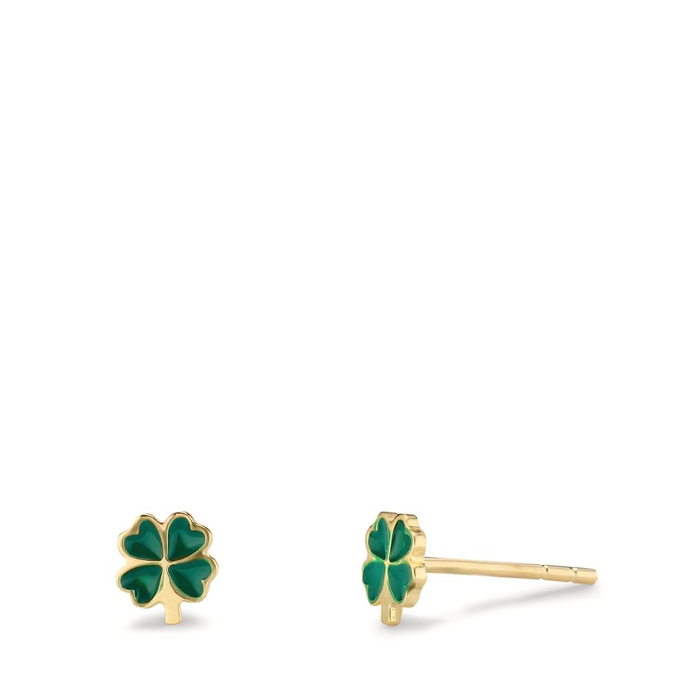 Clous d'oreilles Or jaune 14K Laqué Feuille de Trèfle Ø5 mm-607195