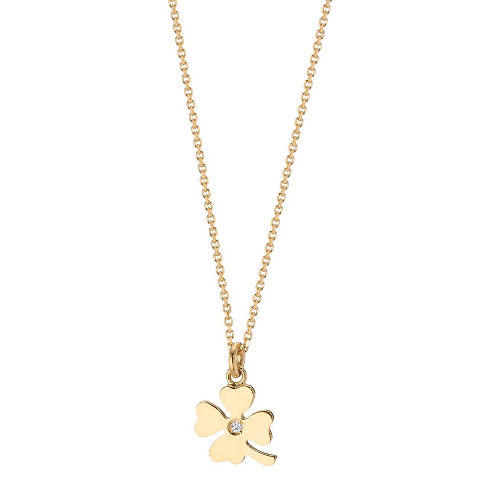 Collier Or jaune 14K Zircone Feuille de Trèfle 39-42 cm-607208