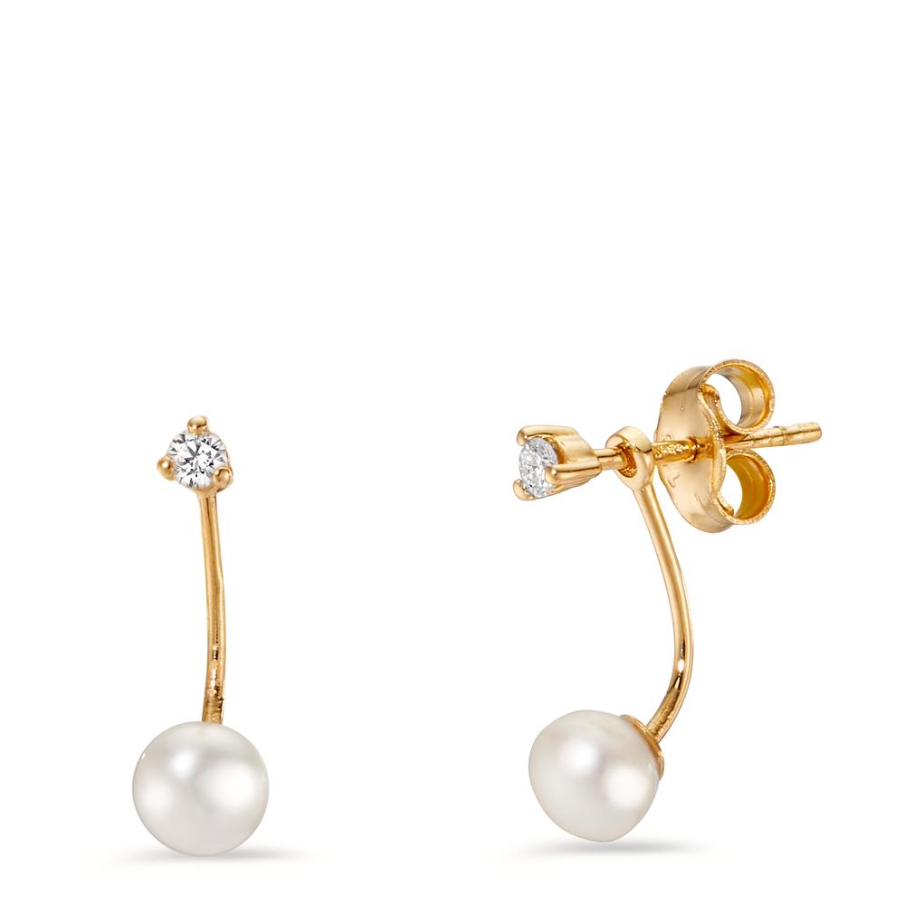 Pendant d'oreilles Or jaune 18K Diamant 0.06 ct, 2 Pierres, w-si perle d'eau douce blanc, 2 Perles, 4.5 mm-607214