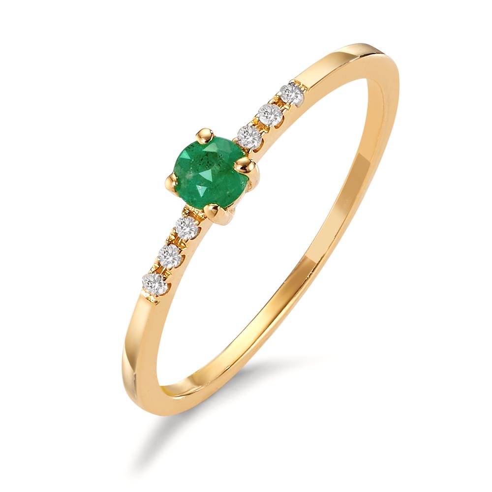 Bague Or jaune 18K Émeraude, Diamant 0.04 ct, 6 Pierres, w-si-607218