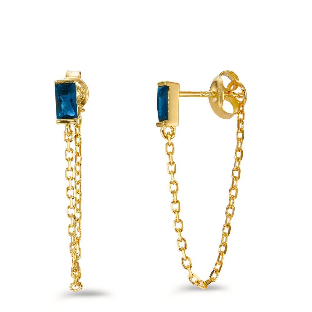 Pendant d'oreilles Argent Zircone bleu, 2 Pierres jaune Plaqué or-607292