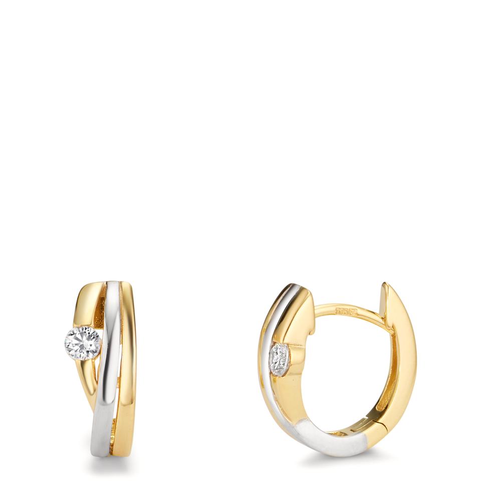 Créoles à charnières Or jaune 9K Zircone 2 Pierres Bicolore-607297
