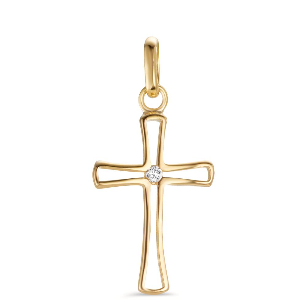 Pendentif Or jaune 9K Zircone Croix-607300