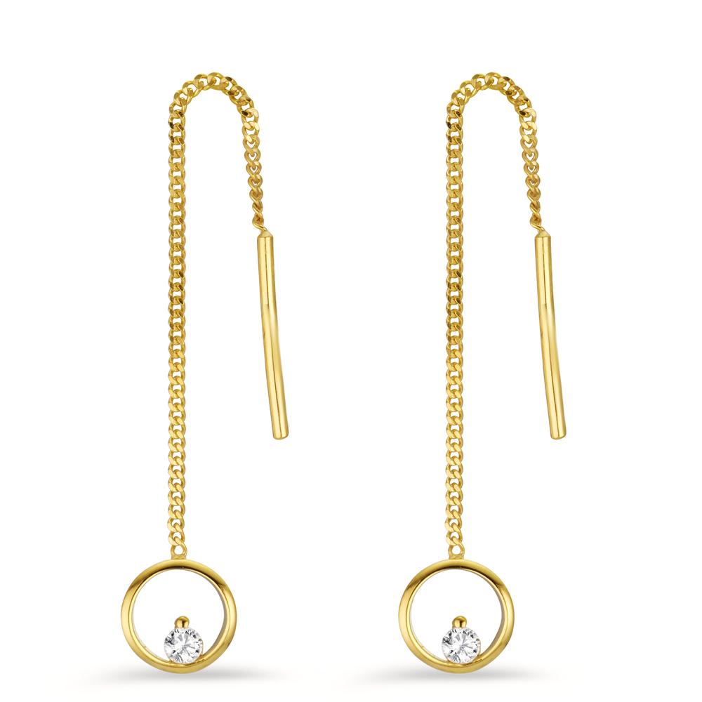Boucles d'oreilles pendantes Or jaune 9K Zircone 2 Pierres Ø6.8 mm-607307