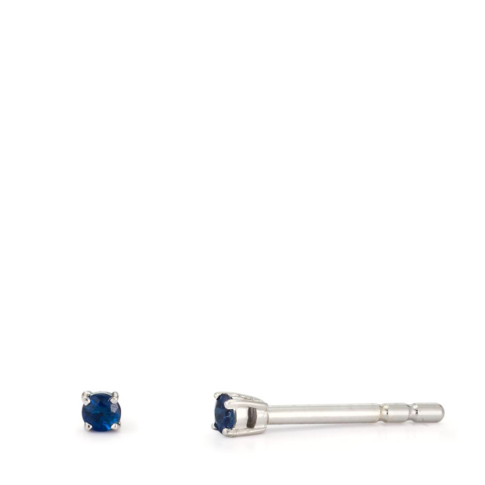 Clous d'oreilles Or blanc 9K Saphir 2 Pierres Ø2 mm-607311