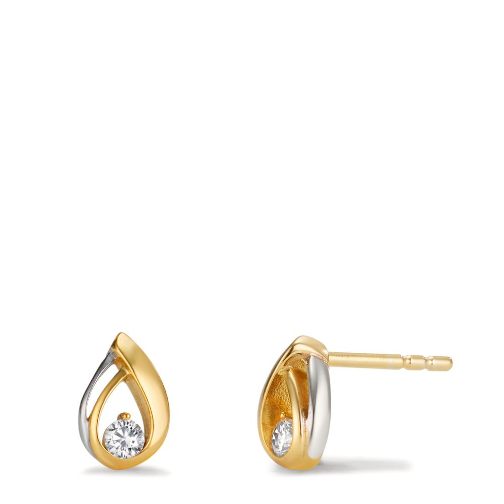 Clous d'oreilles Or jaune 9K Zircone 2 Pierres Bicolore-607324