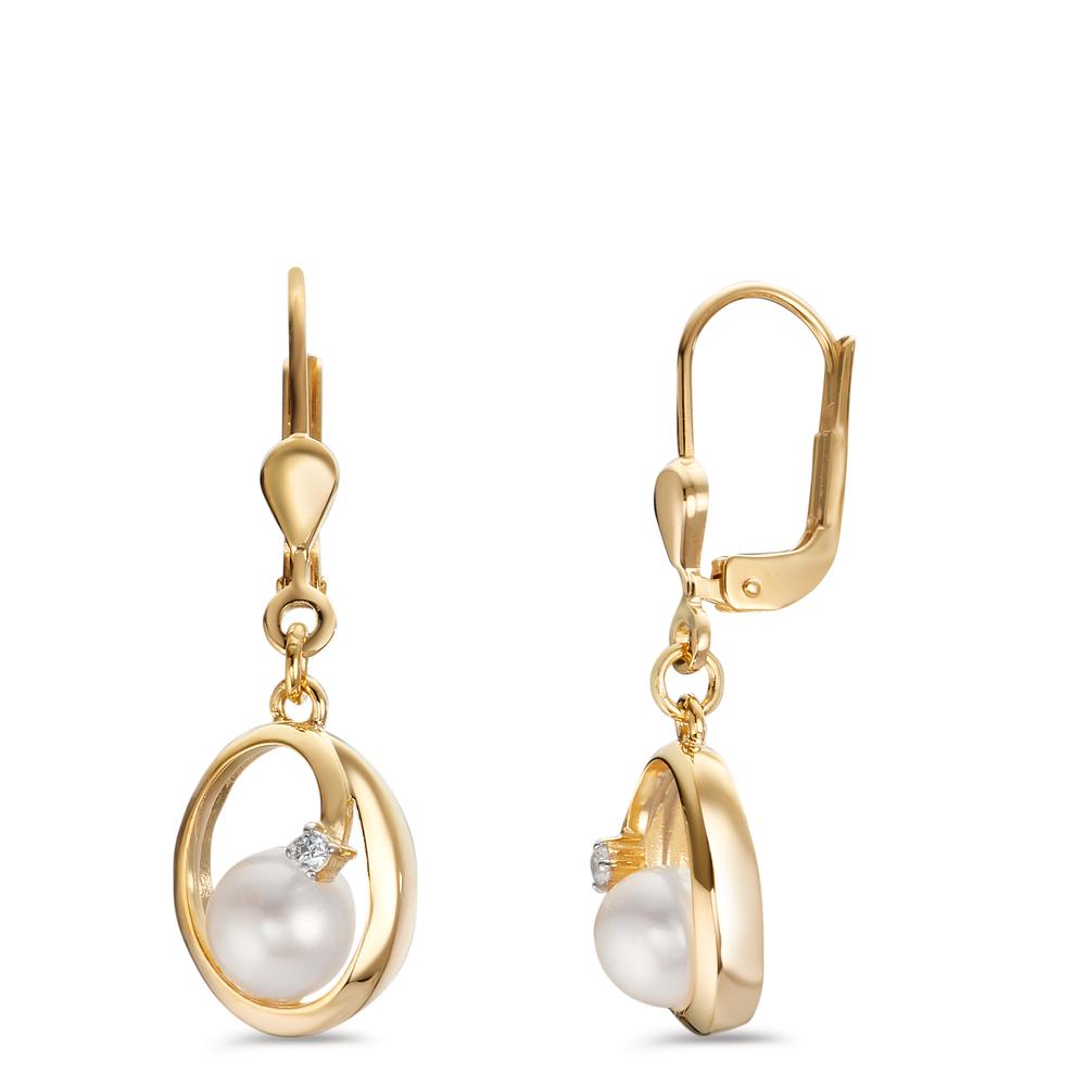 Ohrhänger 375/9 K Gelbgold Zirkonia 2 Steine Süsswasserzuchtperle-607333