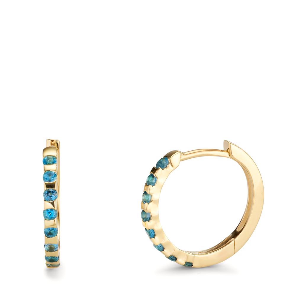 Créoles à charnières Or jaune 9K Topaze London Blue 16 Pierres-607381