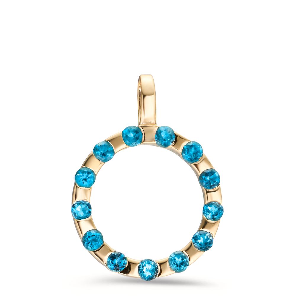 Pendentif Or jaune 9K Topaze London Blue 13 Pierres Ø15 mm-607382