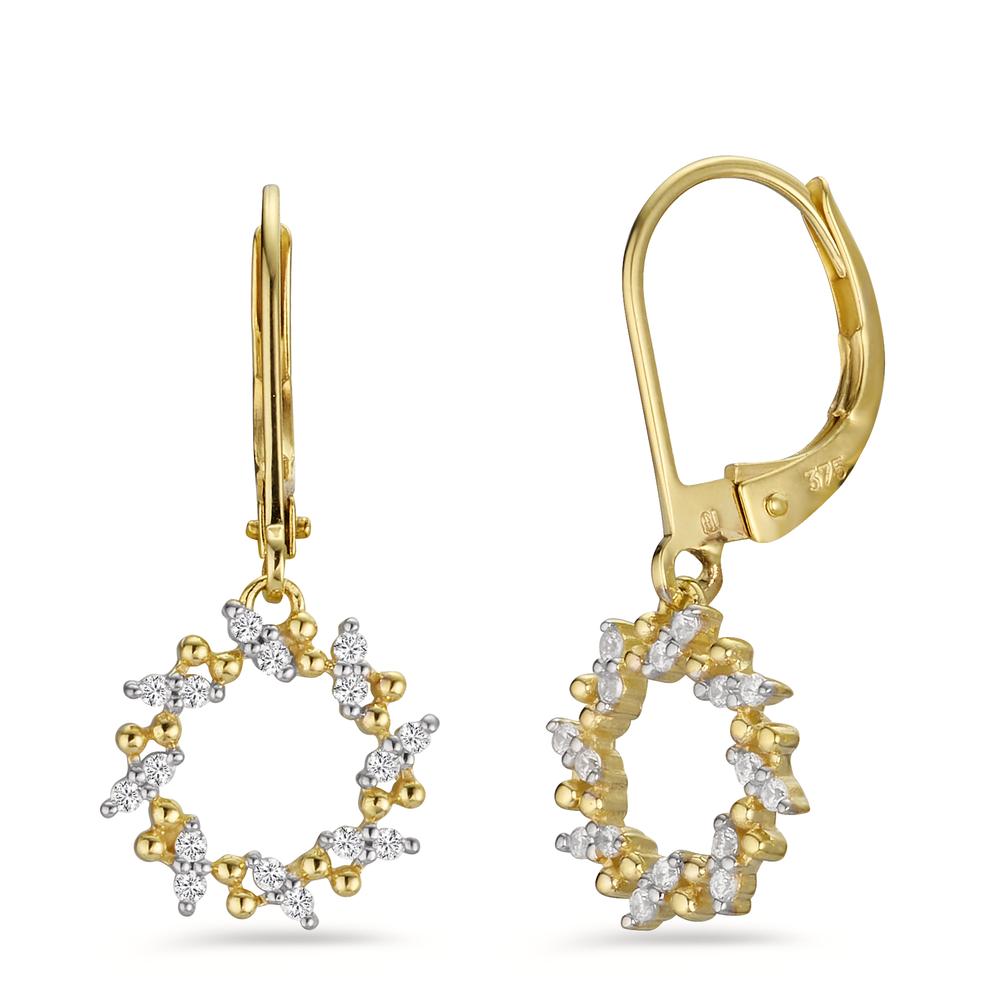 Pendant d'oreilles Or jaune 9K Zircone 32 Pierres Ø10 mm-607393