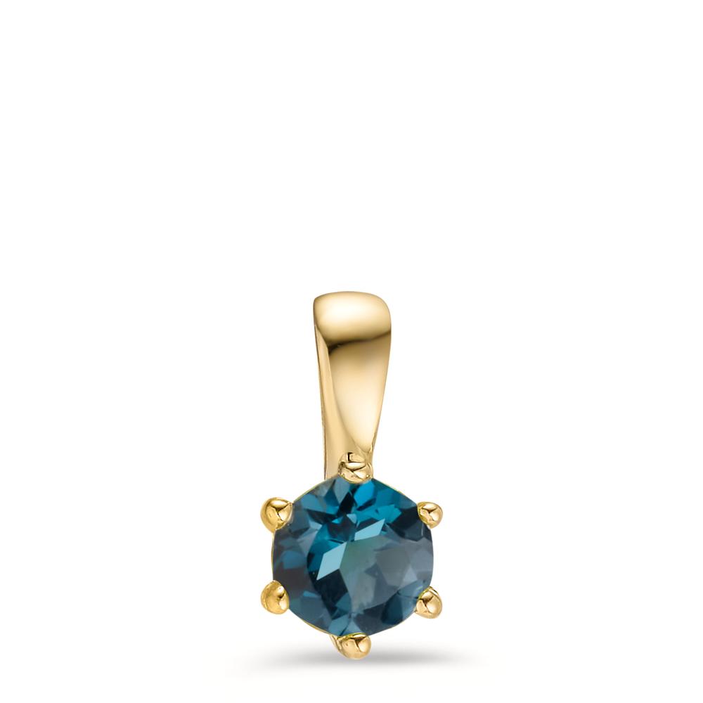 Pendentif Or jaune 9K Topaze London Blue Ø5.5 mm-607410
