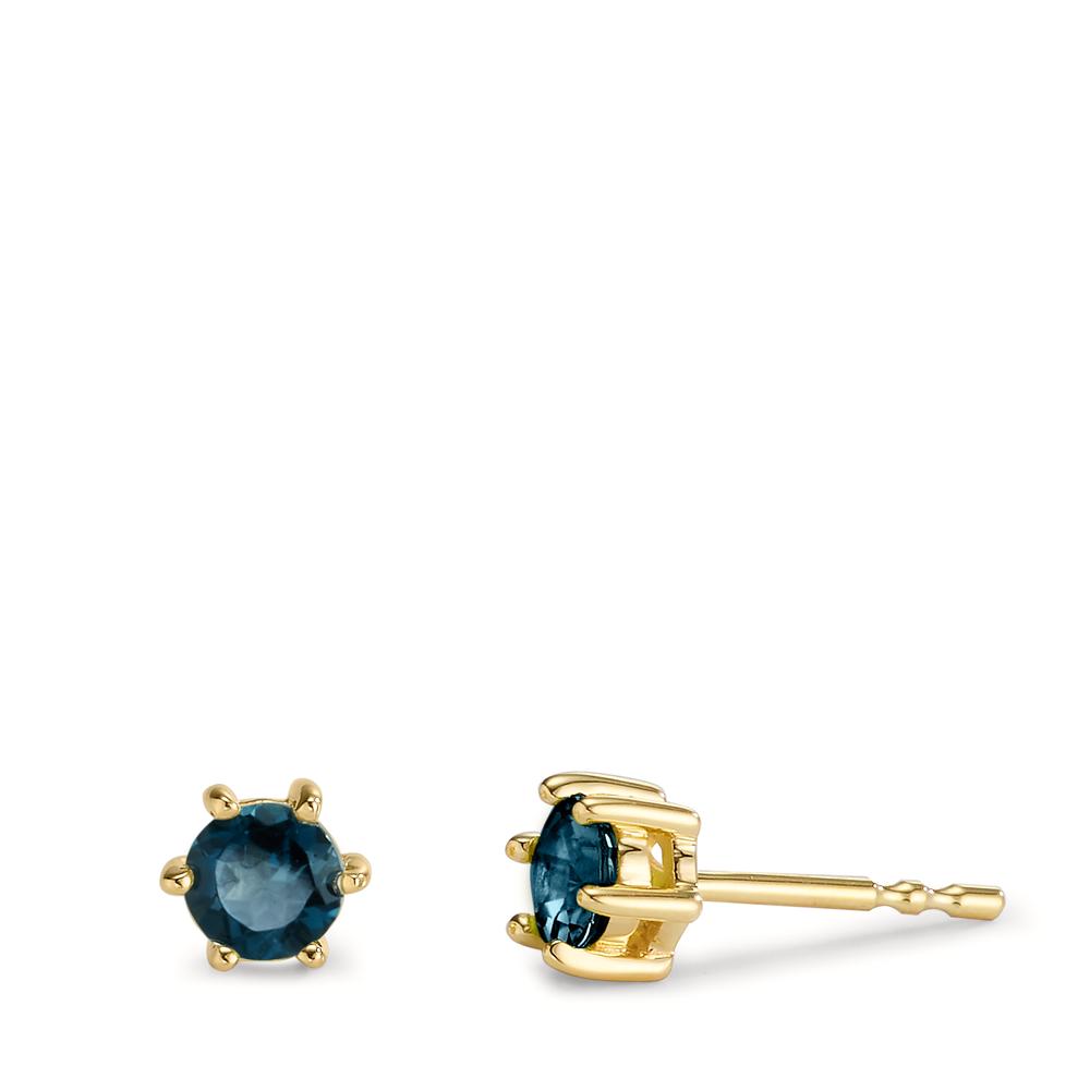 Clous d'oreilles Or jaune 9K Topaze London Blue 2 Pierres Ø5 mm-607413