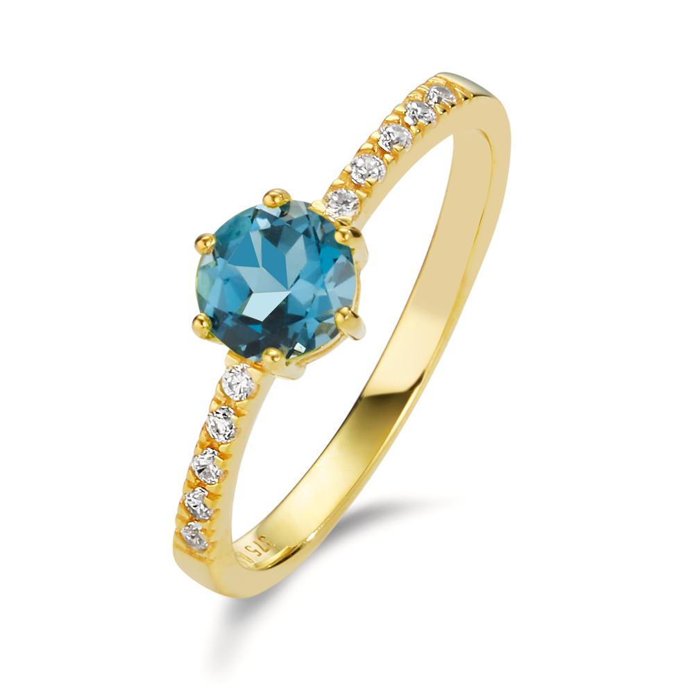 Bague Or jaune 9K Topaze London Blue, Zircone 10 Pierres-607416